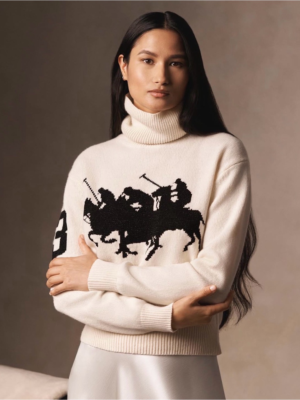 Polo Ralph Lauren Women’s Pony Wool Cashmere Sweater Turtleneck Ivory Black S